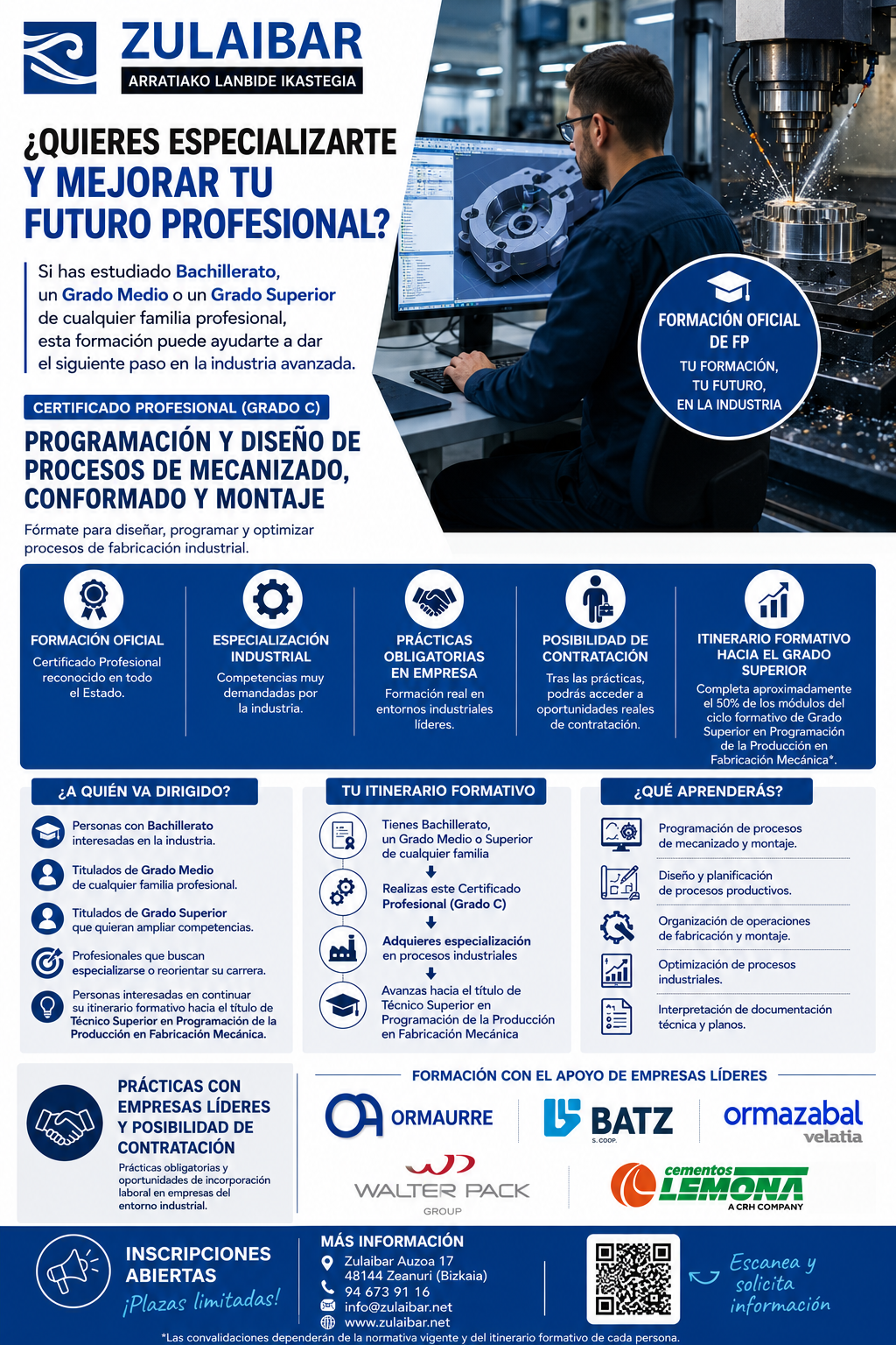 Zulaibar incorpora un nuevo Certificado Profesional de Grado C para responder a las necesidades de la industria